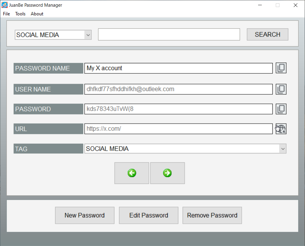 JuanBe Password Manager Screenshot